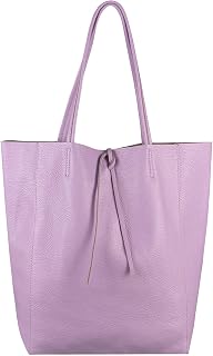 OBC Made in Italy - Bolso de piel para mujer, tamaño XXL, DIN-A4, bolso de mano, bolso de mano, bolso de mano, bolso de hombro, Color lila., 36x40x12 cm