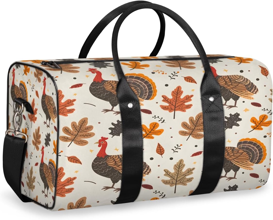 Turkey Leaves Travel Duffel Bag for Women Men Large Capacity Overnight Weekender Bags for Lightweight Waterproof Sport Gym Bag for Workout Yoga Swim