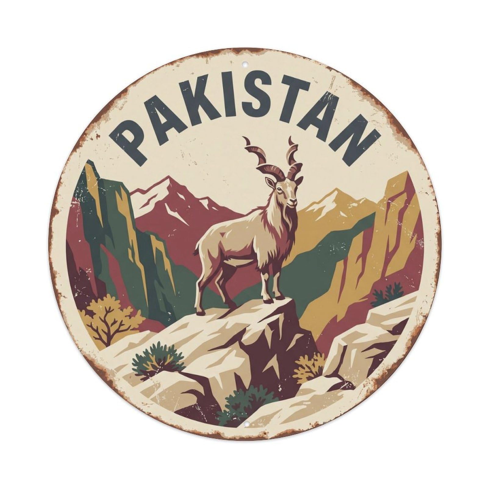 Pakistan Markhor Rocky Mountain Metal Tin Sign