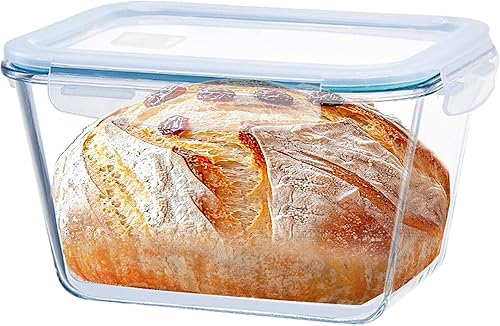 Miniatura 3 de Recipientes de vidrio grandes de almacenamiento de alimentos de 2.6 L, 9 x 6.9 x 5.1 pulgadas de profundidad, recipientes rectangulares para