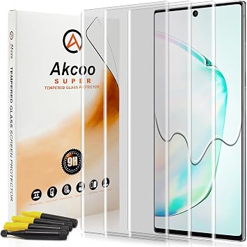 Set of 3 Galaxy Note 10 Plus Film, UV Adsorption, Akcoo Note 10+, Glass Film, High Sensitivity, Fingerprint Authentication, Protective Film Does Not Interfere with Case