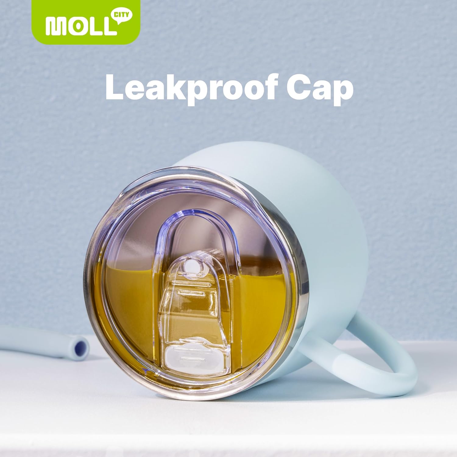 Kids Tumbler with Handle 12 oz Insulated Cup with Leak Proof Lids and Straws-Reusable Stainless Steel Vacuum Tumbler with Silicone Pad, BPA Free (Baby Blue) - Image 6