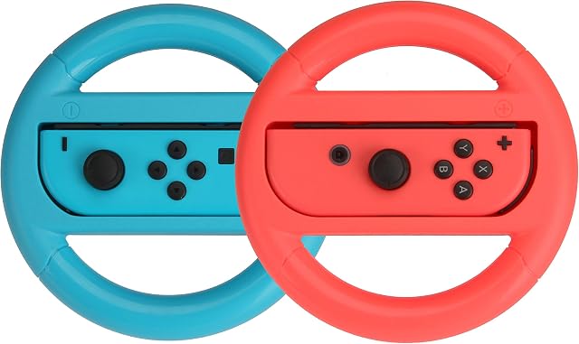 Amazon Basics Steering Wheel for Nintendo Switch - Blue/Red (2 Pack)