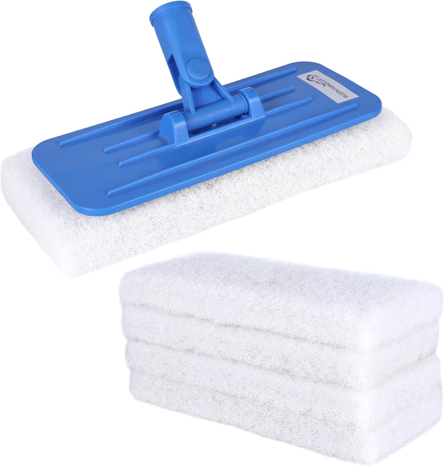 Scrub Pad Holder with Heavy Duty Scrub Pad – Durable Floor & Surface Cleaning Combo, Commercial & Home Use, Ergonomic Handle + White Replaceable Scrubbing Pad