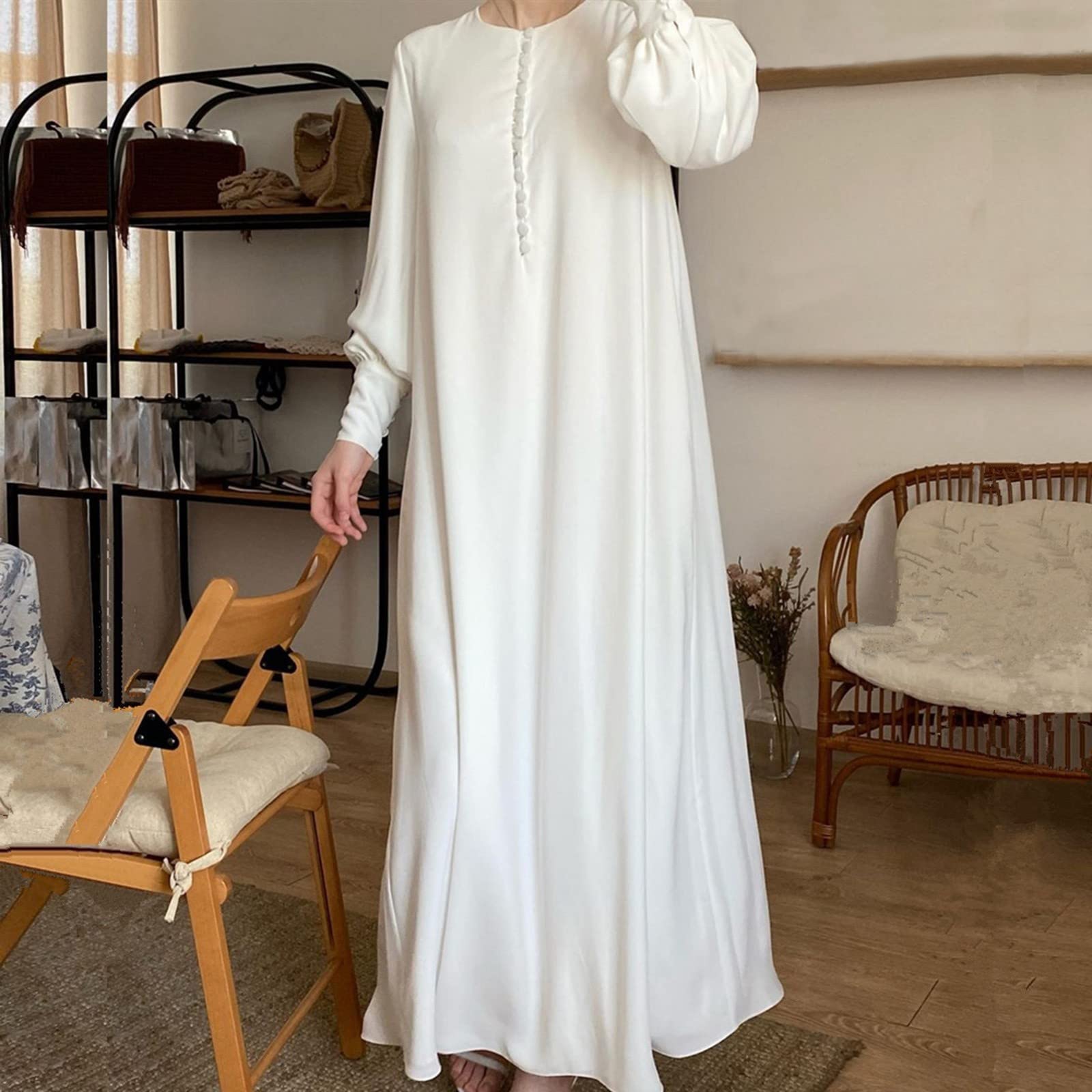 Ropa Musulmana Ramadán para Mujer Manga Larga Suelto Islamic Abaya Kaftan Largo Burqa Mujer Turquía Musulmana Trajes para Eid Ramadán Vestido De Oración con Rosario
