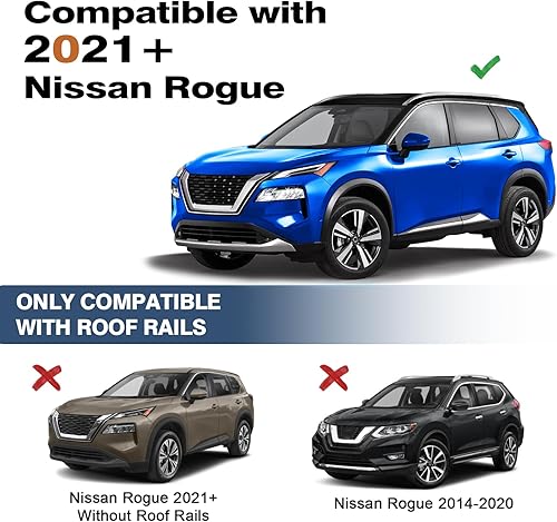 Miniatura 2 de Barras Transversales de Techo Bloqueables 260lb Compatibles con Nissan Rogue 2021-2026 (con Rieles de Techo Empotrados), Rieles de Techo de Aluminio