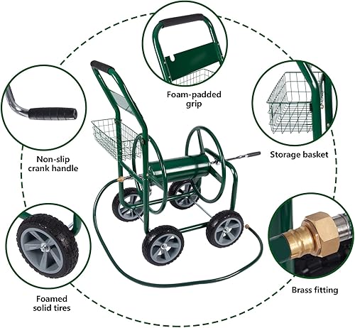 Miniatura 2 de Tools - Carrete de manguera industrial, carrito de carrete de manguera resistente para jardín con 4 ruedas sólidas, riego de césped, plantación de
