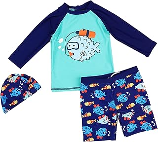 Traje de baño para bebé con protección solar, 2 unidades, UPF50+, para niños pequeños, de manga larga, dibujos animados, con sombrero, traje de baño para bebé