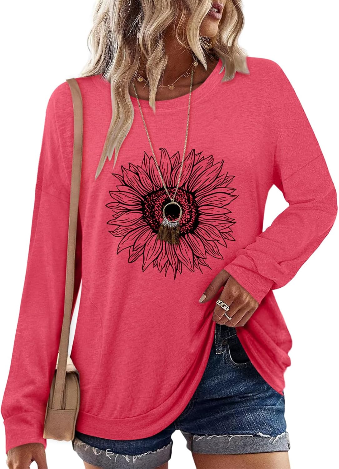 onlypuff Long Sleeve Tunic Top for Women Casual Loose Fitting Fall Fashion Clothing with Pockets - Image 2