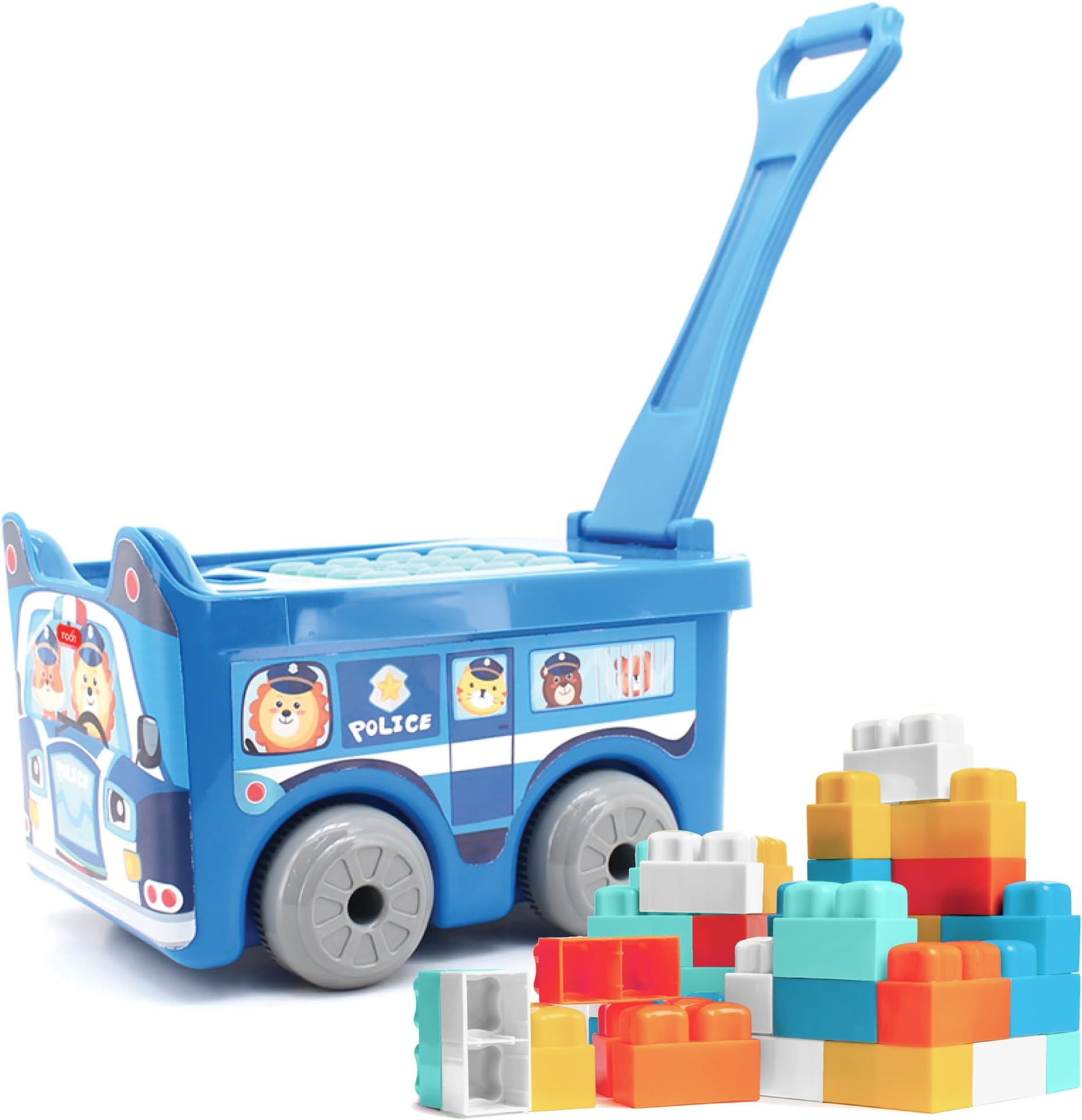 The Moon Brand Little Wagon Blocks Toys for Kids Spark Imagination & Boost Cognitive Development - Fun & Engaging Building Blocks for Ages 18m+ -Perfect Birthday Gift - Police car (30 pcs)