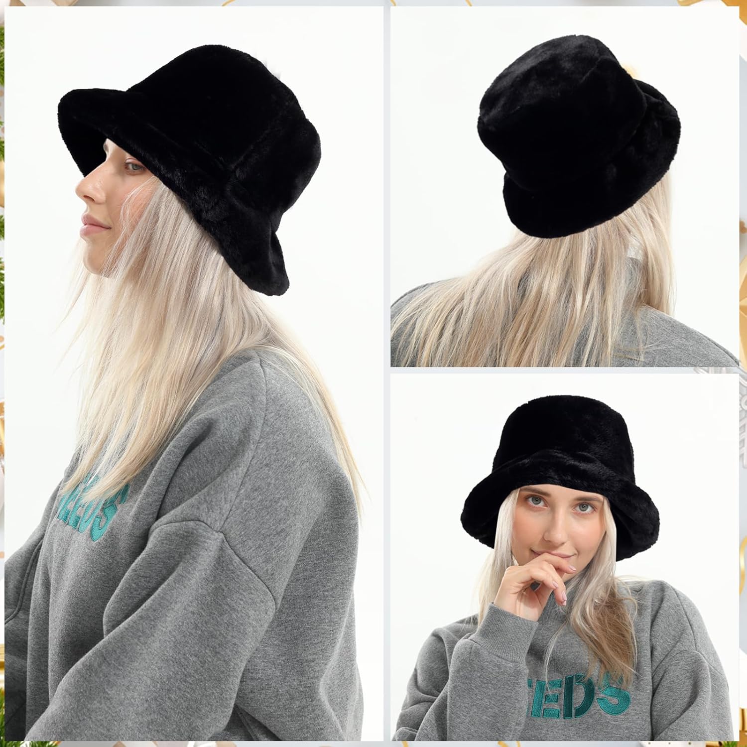 Winter Faux Fur Bucket Hat, Fluffy Fuzzy Warm Hats, Plush Fisherman Cap, Furry Puffy Hats for Women - Image 6