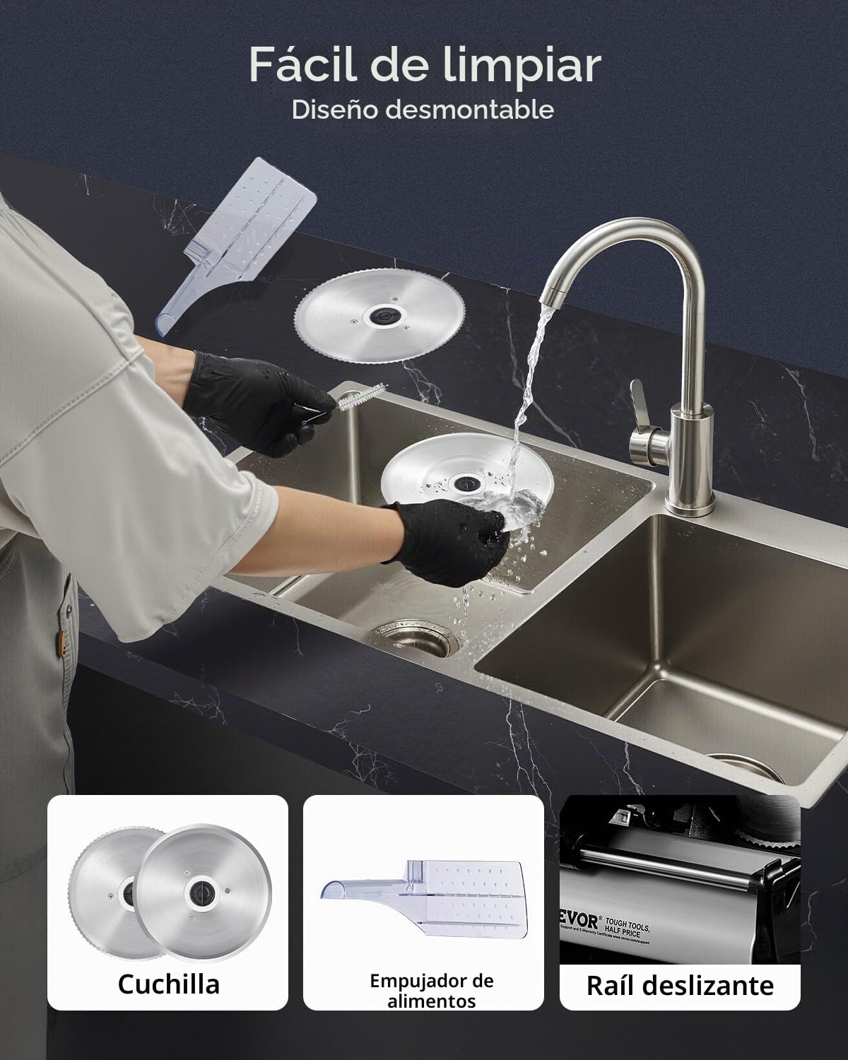 VEVOR Cortadora de Alimentos Eléctrica de 180 W con Dos Cuchillas SUS420 de Primera Calidad, Grosor Ajustable, Máquina Cortadora de Alimentos, Pan Duro y Queso, Uso Doméstico, 390 x 260 x 280 mm