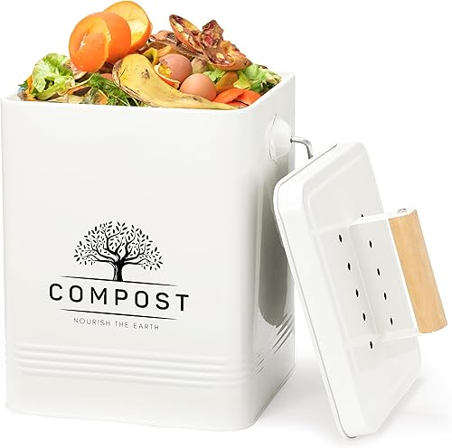 PERFNIQUE Contenedor de compost de cocina, contenedor de compostaje para encimera de 1.7 galones con tapa, contenedor de compost interior incluye 2