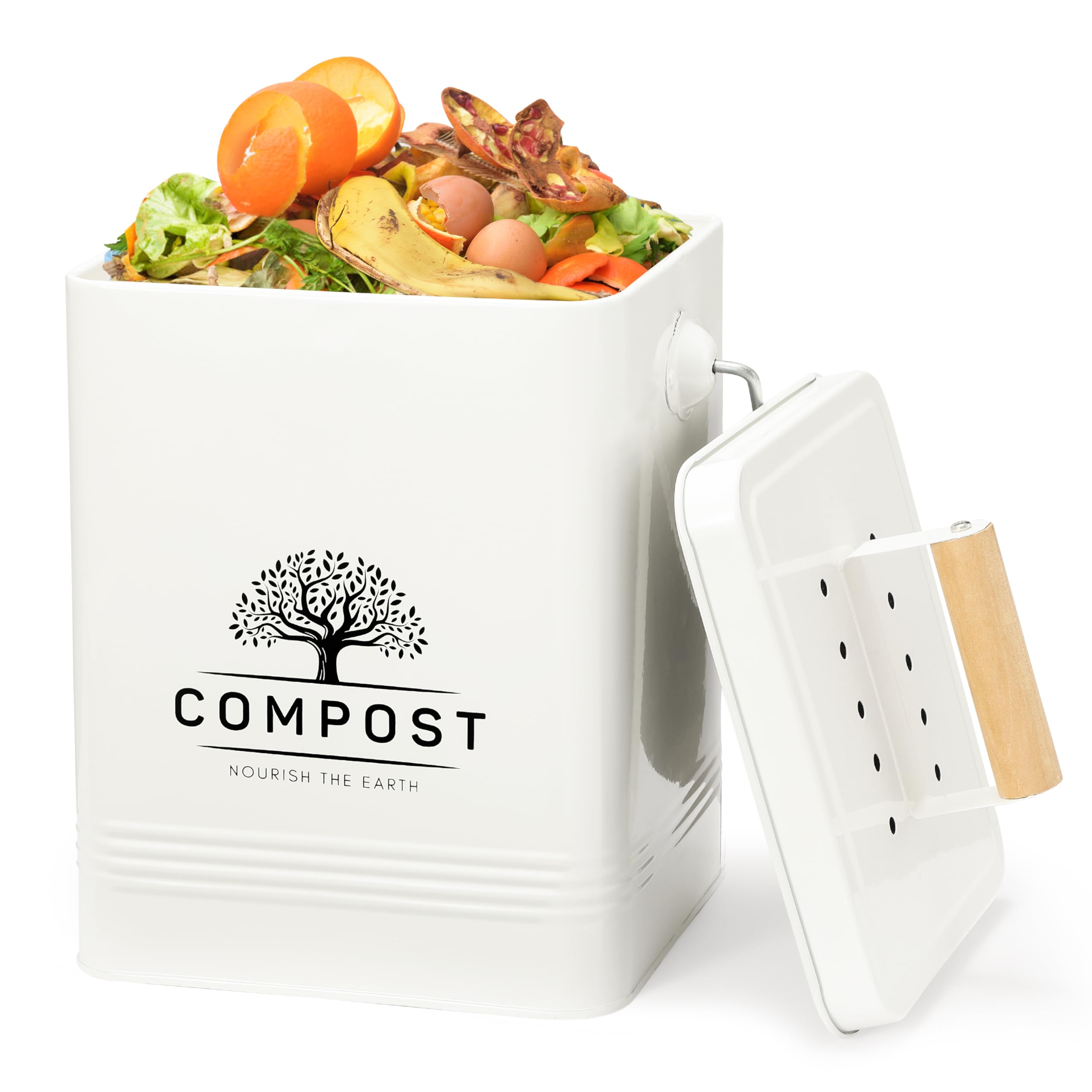 PERFNIQUE Kitchen Compost Bin, 1.7 Gallon Countertop Compost Bin with Lid, Indoor Compost Bin Includes 2 Carbon Filters, Small Compost Bucket, Food Waste Bin for Kitchen with Trash Bags (Cream White)