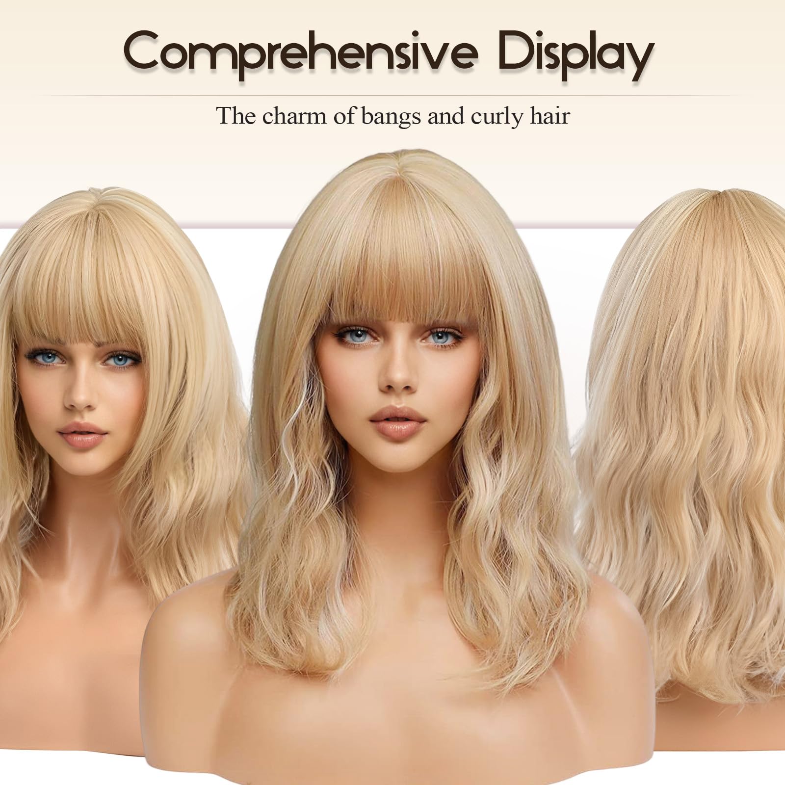 Amazon.com : EMMOR Short Curly Wigs with Bangs,Wavy Bob Wigs 