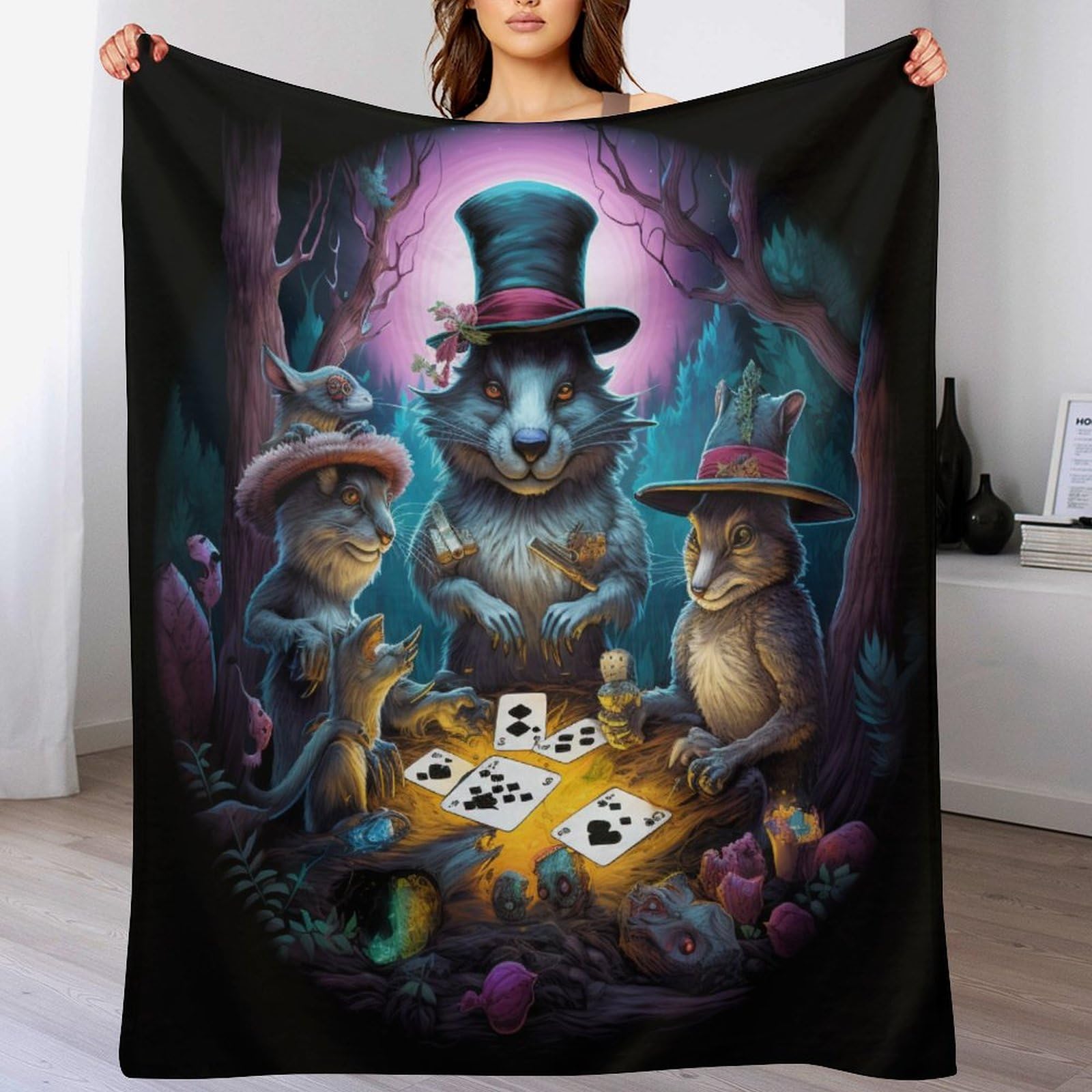Couverture plaid animaux poker 3D en flanelle de lit 100x130cm