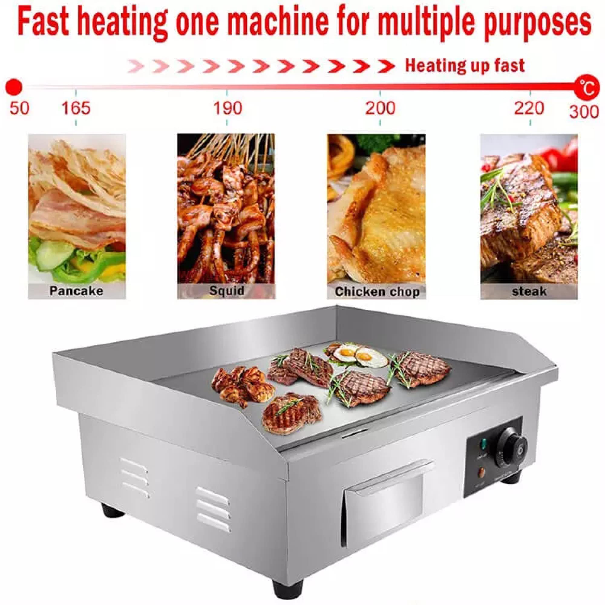 3000W Commercial Electric Griddle/Stainless Steel Flat Top Grill HotPlate/Non-Stick Kitchen Countertop Grill with Adjustable Thermostatic Control