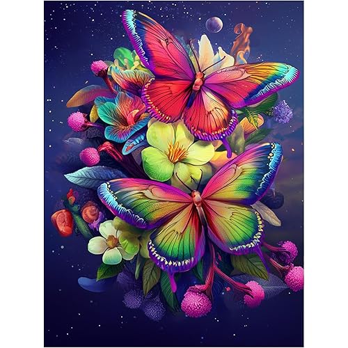 DOTZSO Butterfly Diamond Painting Kits for Adults, Easy DIY 5D Round Full Drill Diamond Art kit Diamond Dot Crystal Gem Art and Craft for Beginners Home Wall Decor 12x16 Inches