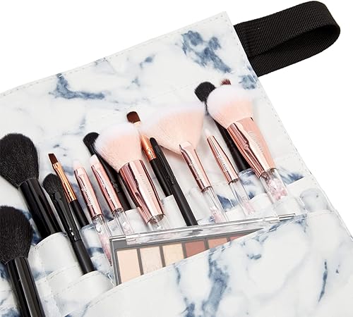 Miniatura 5 de Cinturón de brochas de maquillaje de mármol con 22 bolsillos (10.2 x 9.7 x 2 pulgadas), Blanco
