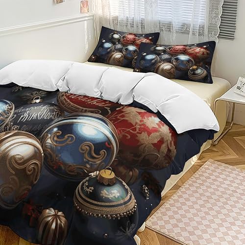 BVNMT Duvet Cover Shams Queen Comforter Set Christmas Balls 