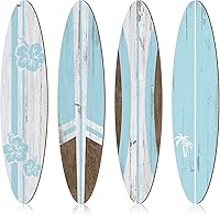 Threan 4-Pack Large Wooden Surfboard Wall Decor 23.6"x5.4" - Preppy Beach Tropical Signs for Bedroom, Living Room, Kids Room (Blue)