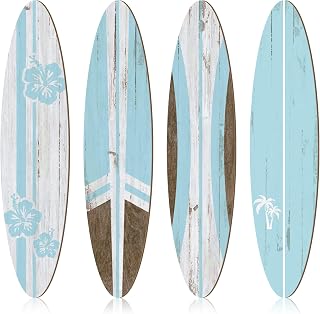 Threan 4-Pack Large Wooden Surfboard Wall Decor 23.6"x5.4" - Preppy Beach Tropical Signs for Bedroom, Living Room, Kids Room (Blue)