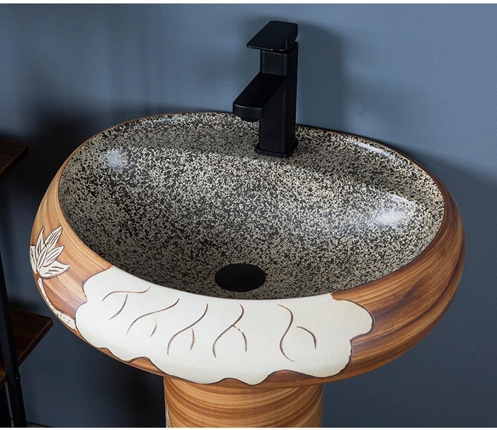 Pedestal Sinks Household Ceramic Basin Art Outdoor Floor-Standing Wash Balcony Vertical Bathroom Sink (A)