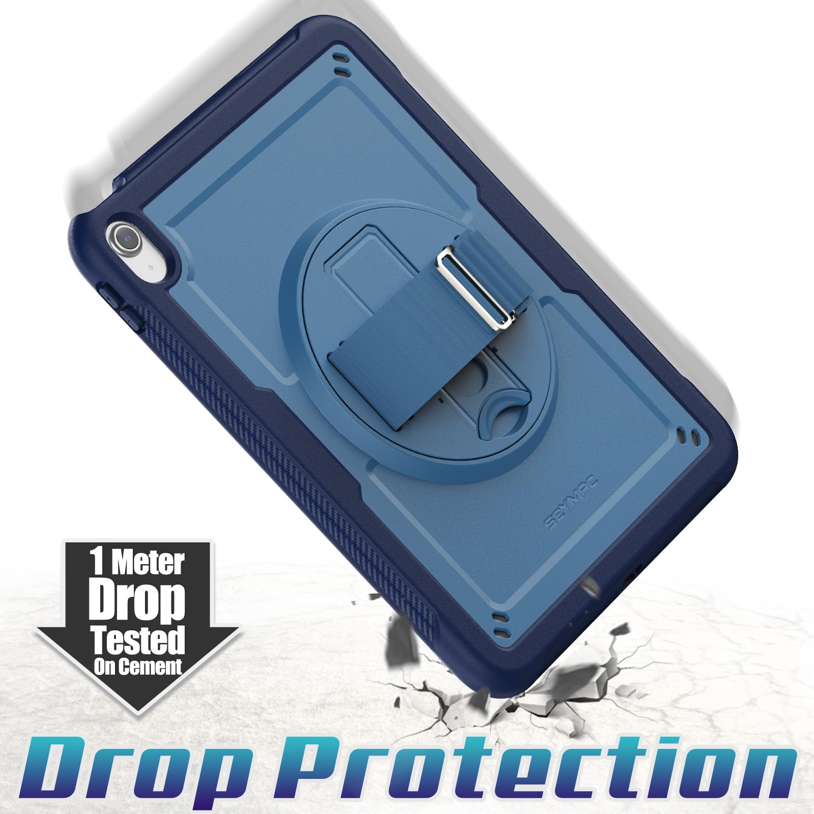 SEYMAC stock Coque pour iPad (A16) 11ème/10ème Génération 11''/10,9'' 2025/2022, Antidérapant Givré/Antichoc, avec [Support/Dragonne Rotatif à 360°] Protecteur D'écran & Porte-Stylet, Bleu Foncé