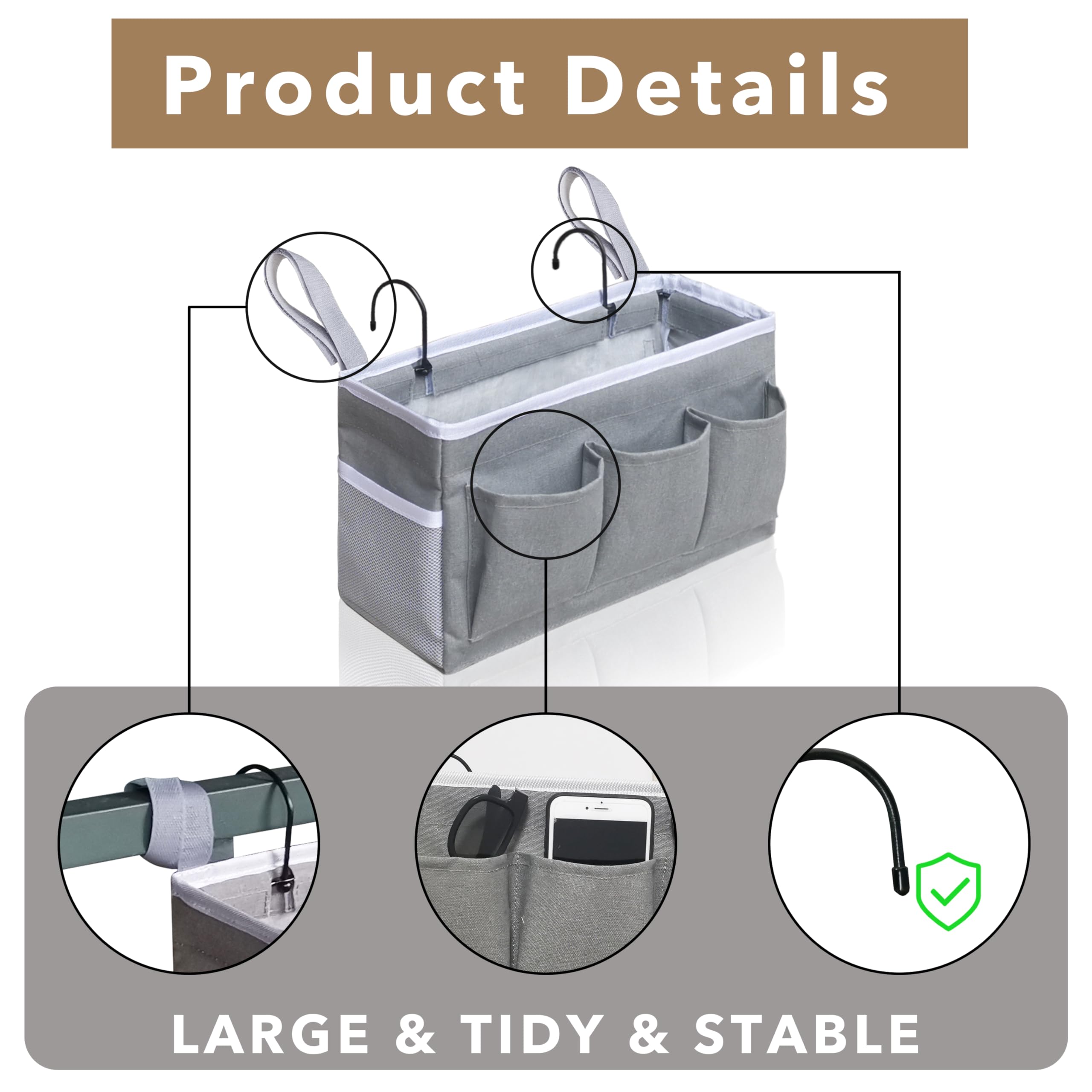 Kanrichu 3 grandi organizer da appendere alla parete, in tessuto di lino, con tasche, impermeabili, per cucina, camera da letto, ufficio, camper (grigio, 3 pezzi)