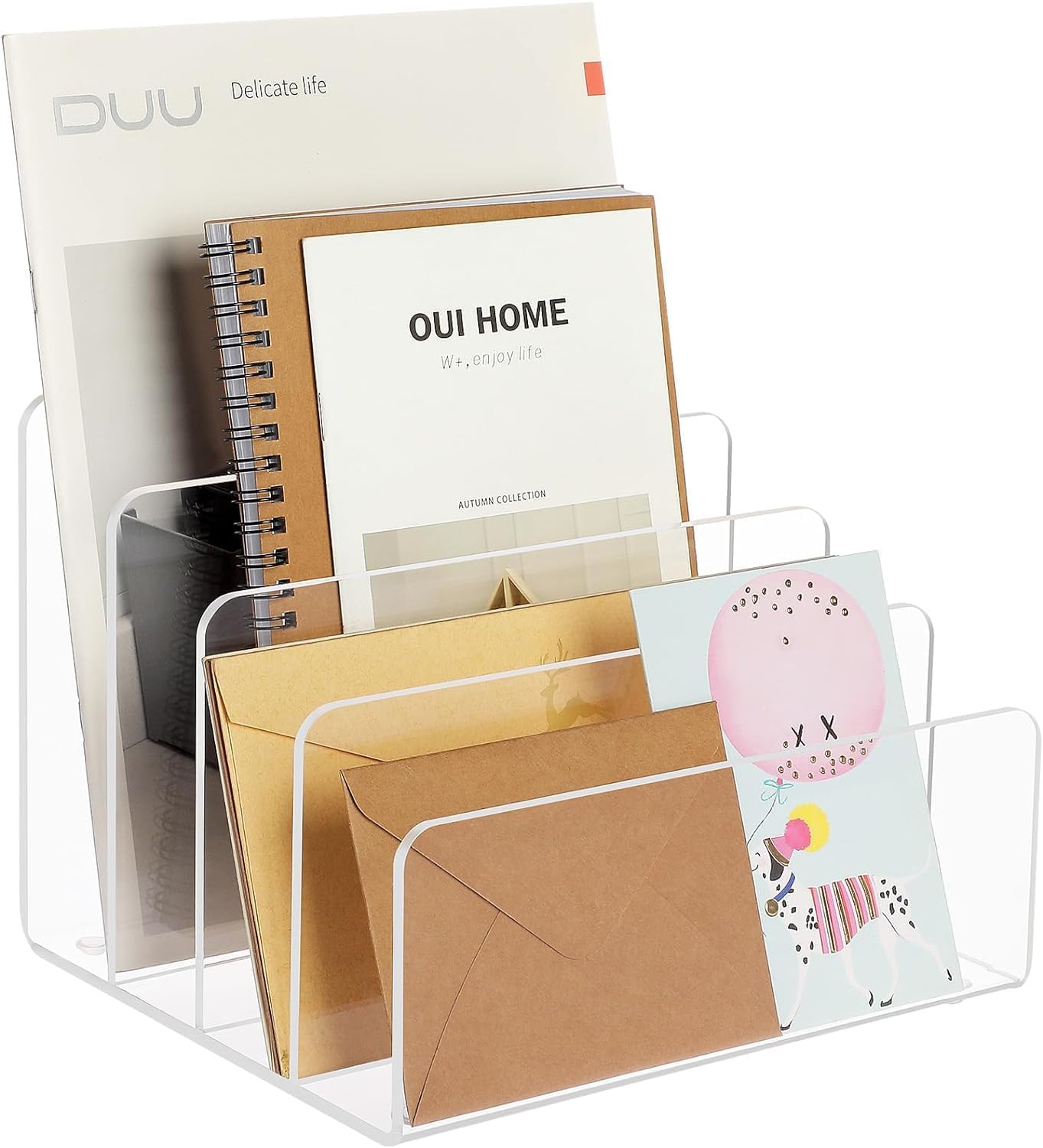 Suwimut Acrylic File Holder For Desk, 5 Section Clear File Sorter...