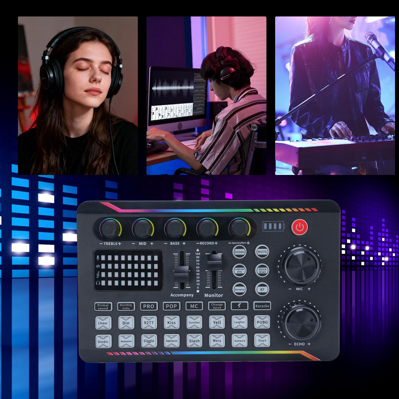 Scheda Audio Live Mixer con Effetti DJ, Cambiavoce e 16 Effetti Sonori per Karaoke, Streaming, Podcast, Registrazione, Gaming, Studio