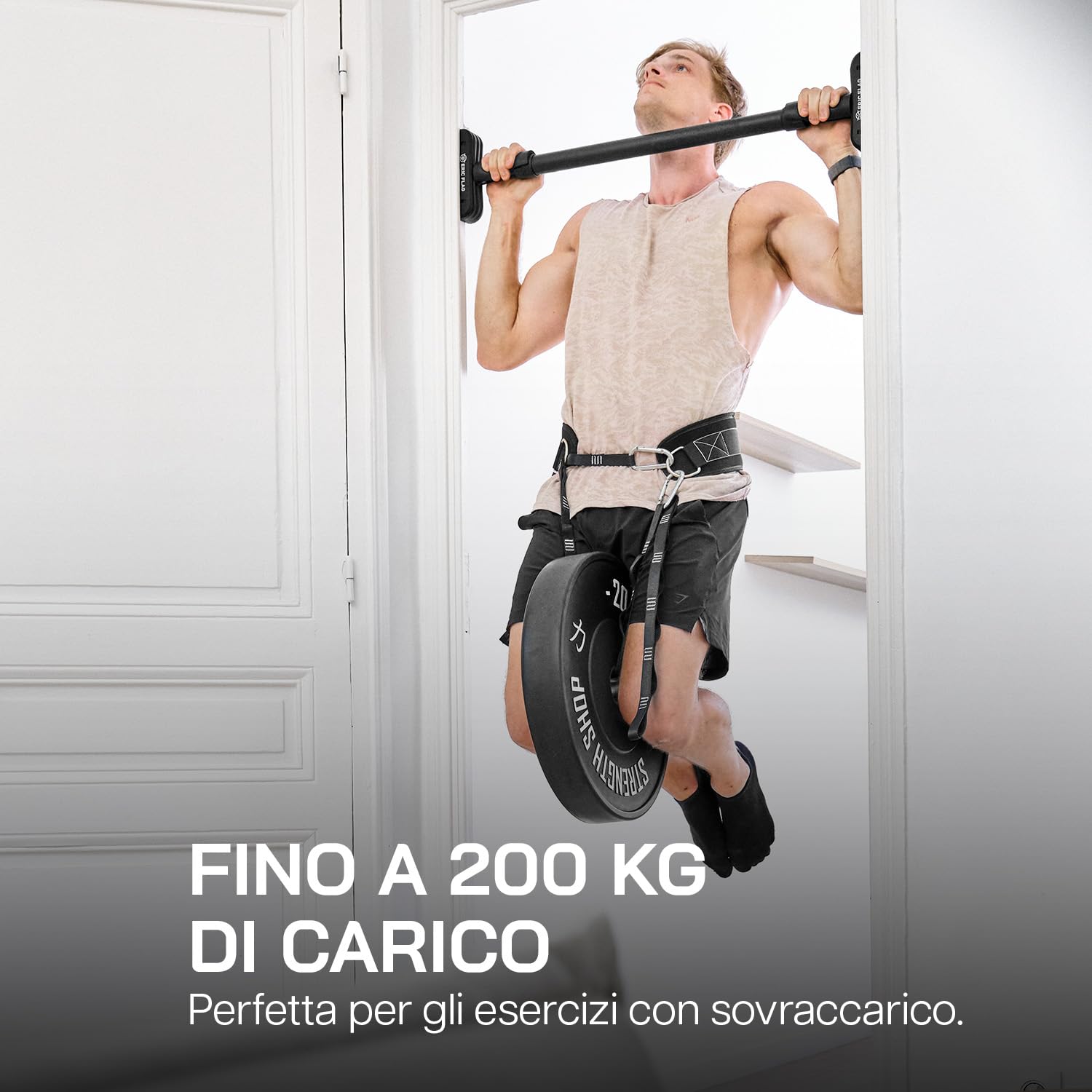 ERIC FLAG Barra per Trazioni da Porta senza Viti | Sbarra per Trazioni Regolabile 72-95 cm, Supporta fino a 200 kg | Sistema di Bloccaggio Sicuro, Livelle a Bolla Integrate | Ideale per Home Gym