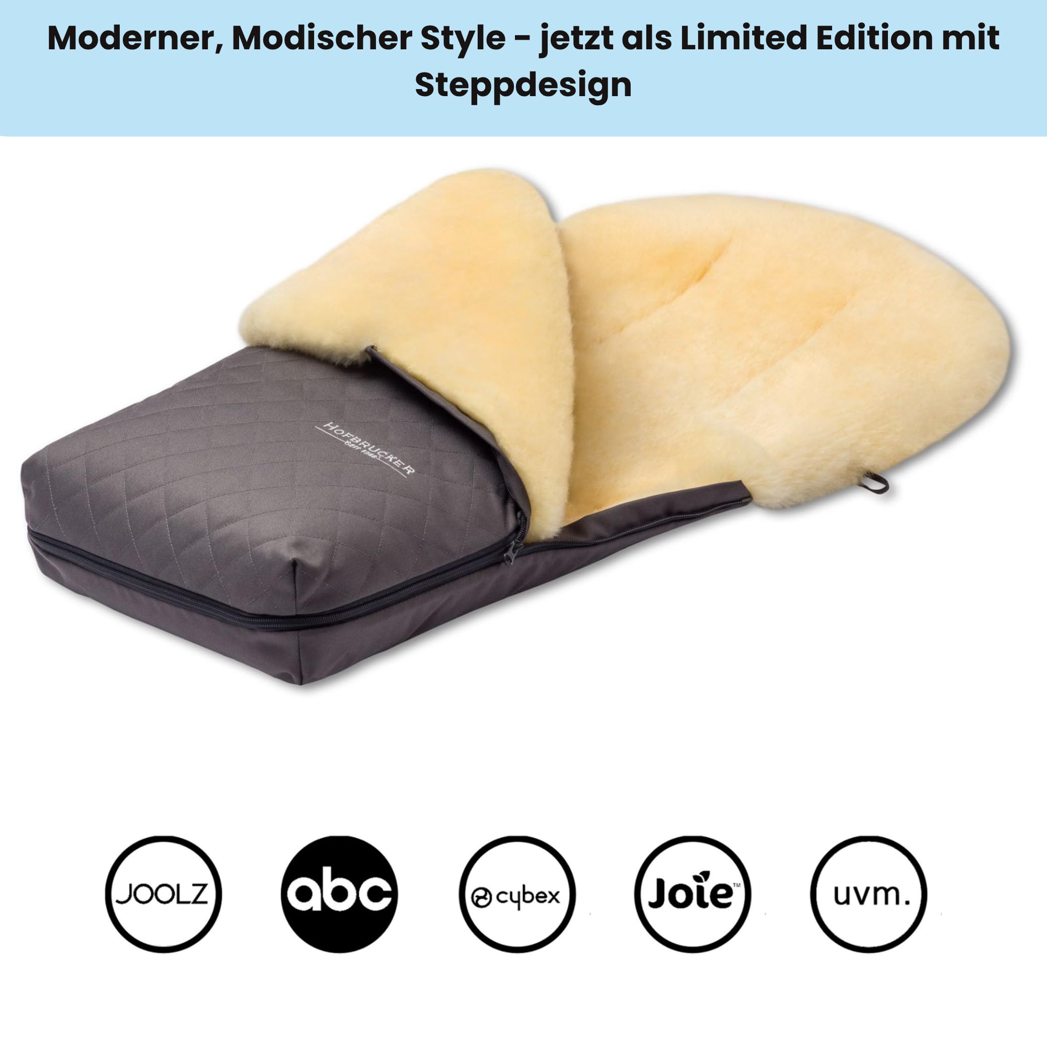 Hofbrucker Putzi Limited – Saco de bebé para cochecito de bebé de 90 cm, saco para los pies para cochecito de bebé, invierno, piel de cordero, diseño acolchado, resistente al viento y al agua