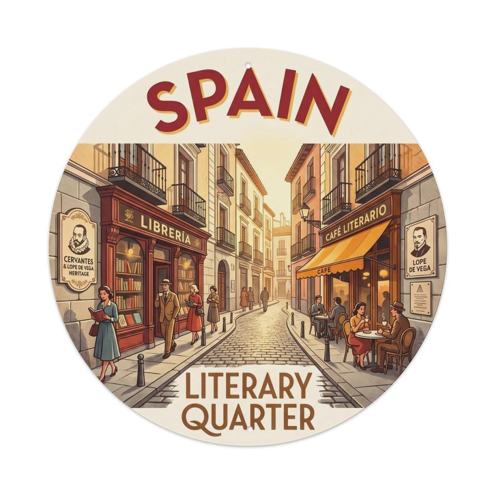 Madrid Literary Quarter Spain Historic Travel Metal Tin Sign