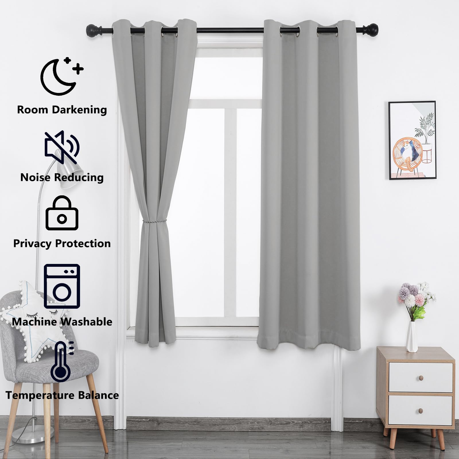 Générique Rideaux Lot de 1 Rideau occultant avec œillets Rideau Thermique 200x120 cm (LxH) Rideau Opaque Rideau insonorisant Voilage intérieur pour Chambre à Coucher Salon Balcon Gris