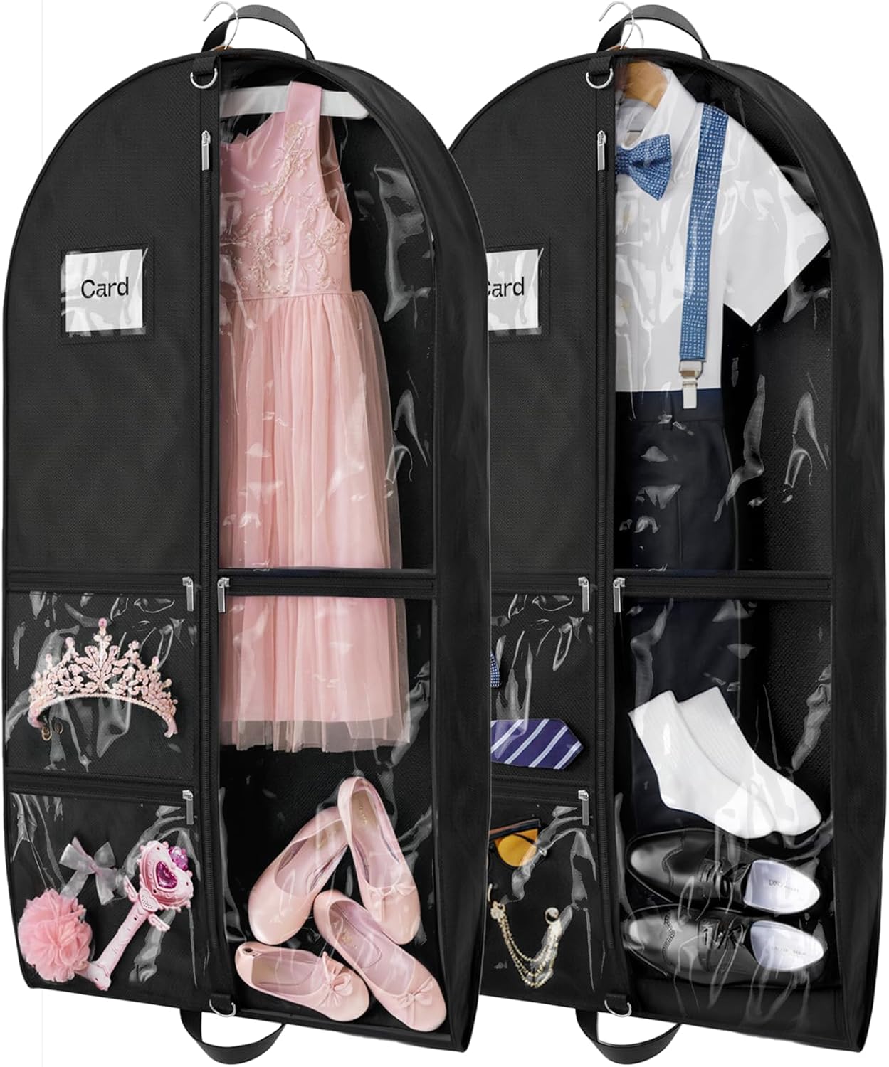 2Pack Dance Garment Bags for Dancers, 40" Garment Bags for Hanging Clothes with 3 Clear Zipper Pockets, Cheer Uniform Garment Bag for Suits, Travel & Sports Jersey, Cheer Uniform (Purple, 2Pack 40")