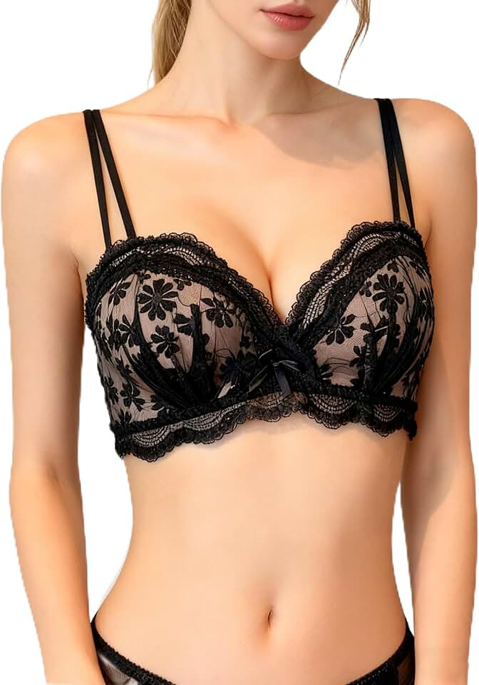 Sutiã feminino de renda estilo balconette - sutiã sem forro, lingerie sexy de malha para uso diário