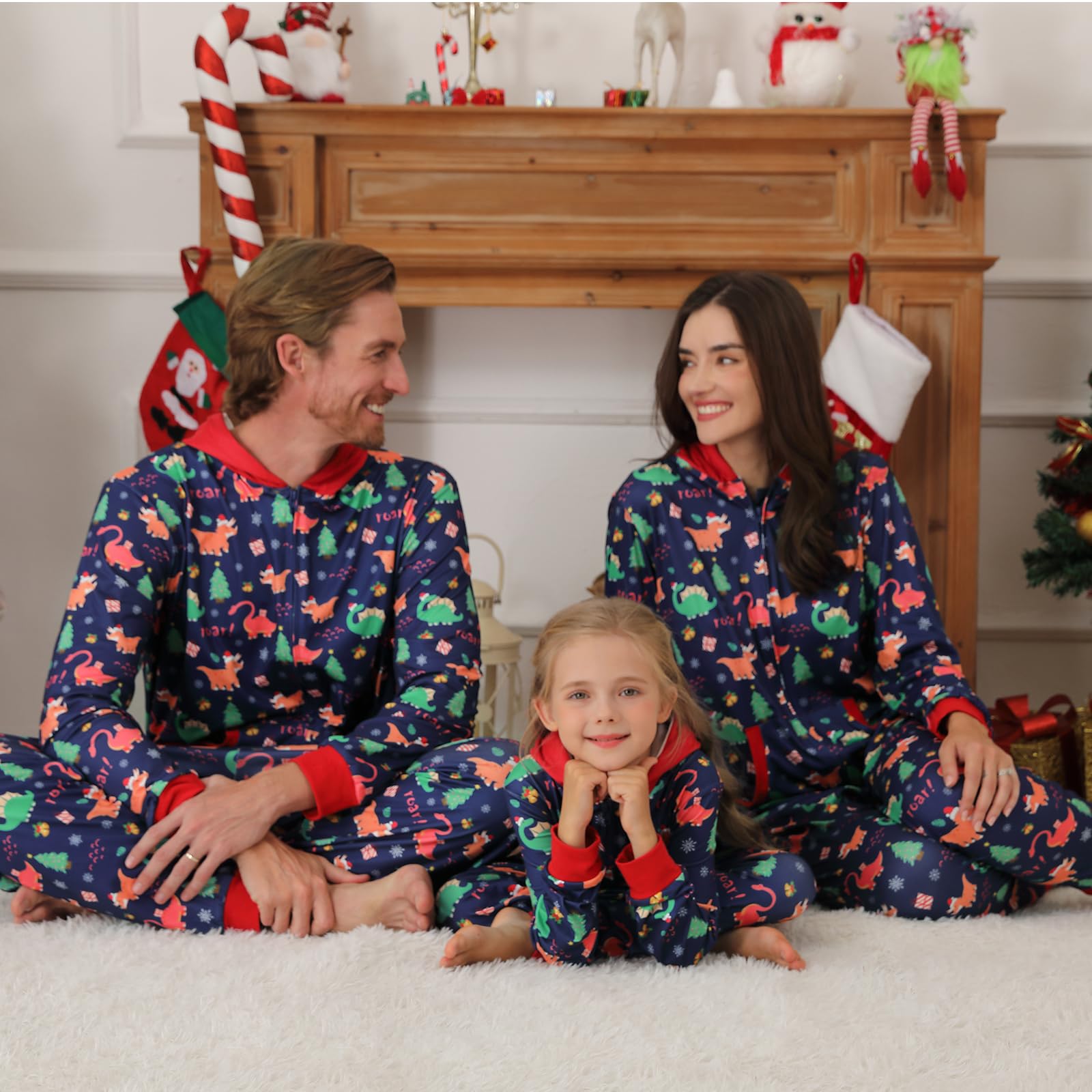 Weixinbuy Pijamas de Navidad para la familia, conjuntos de pijamas de Navidad a juego para adultos y niños, pijamas de Navidad con capucha