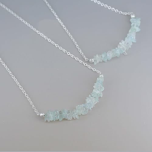 Miniatura 4 de Gempires Natural Aquamarine Necklace, Nuggets Chips Bar Necklace, Aquamarine Crystal Necklace, March Birthstone Jewelry, Adjustable 18 Inch Silver