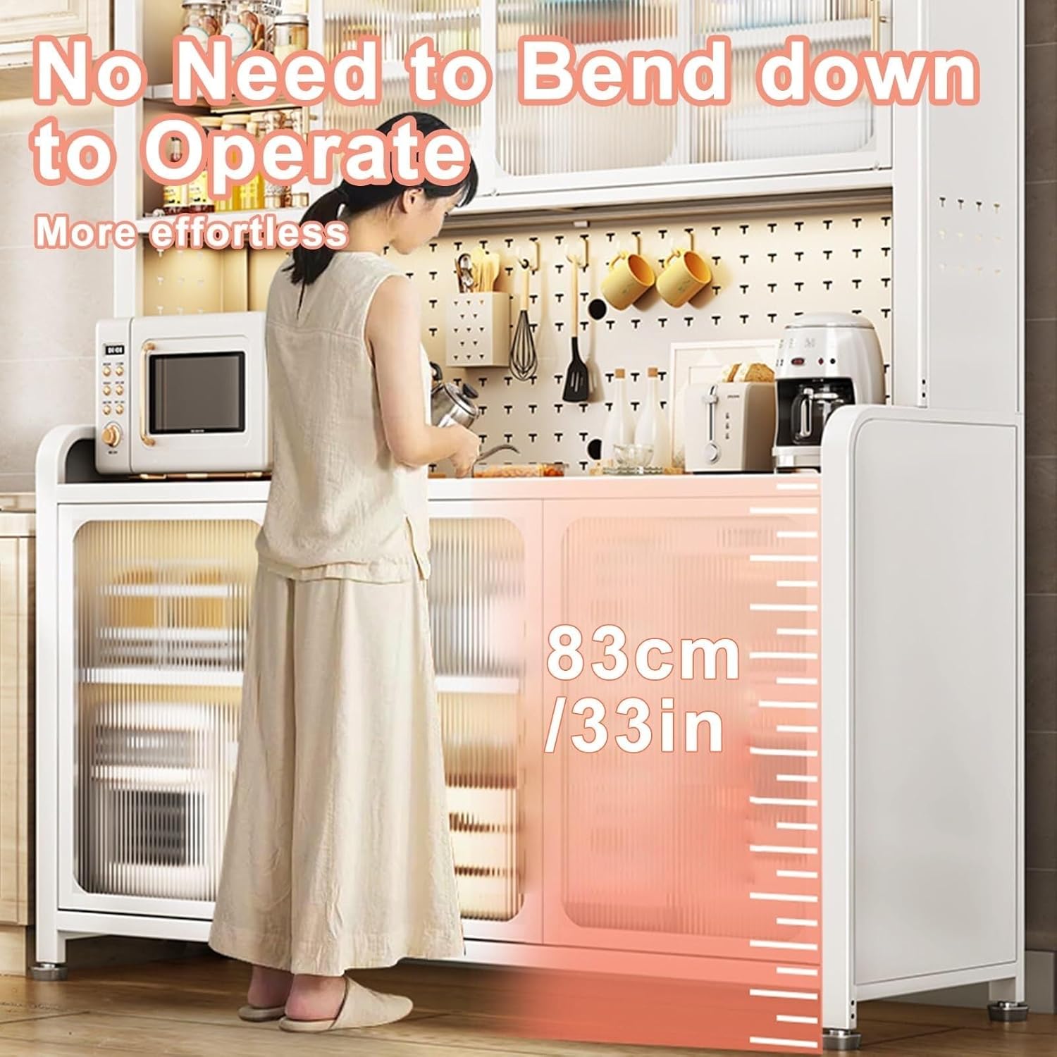 6-Tier Standing Baker's Rack with Flip Door Pegboard, Adjustable Shelves, Kitchen Cabinet Storage, Microwave Stand