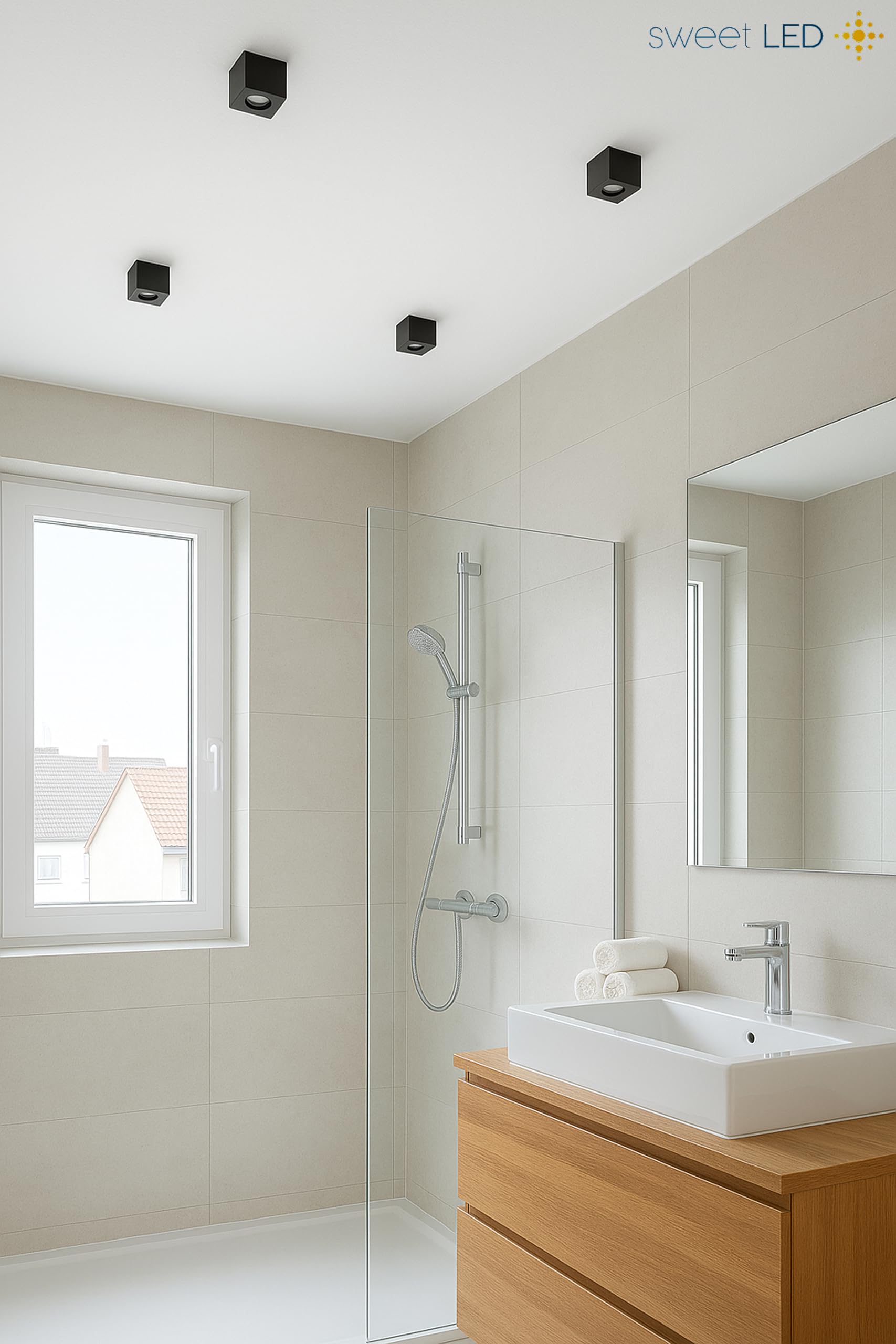 Sweet Led Set di 4 faretti da incasso GU10, IP44, rettangolari, colore nero spazzolato, adatti per bagno e ambienti umidi, faretto da incasso in alluminio 230 V, faretti da soffitto senza lampadina