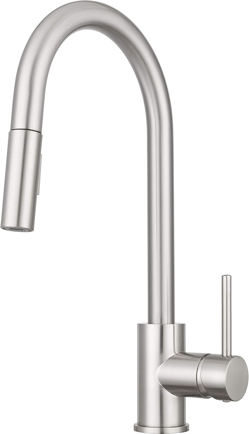 Pacific Bay Bellevue Pull-Down Kitchen Faucet – Single-Handle with in-Line Sprayer, Multiple Spray Functions, High-Arc Design - Brushed Satin Nickel - NSF Safe Drinking Water Tested and Certified.