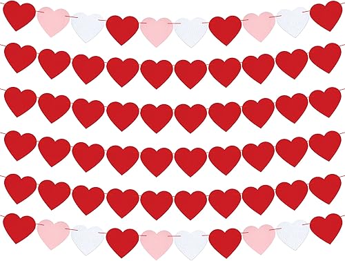 KatchOn, Guirnalda de corazón rojo de fieltro para decoración del día de San Valentín, grande, paquete de 6 cuerdas, no puedes hacerlo tú mismo,