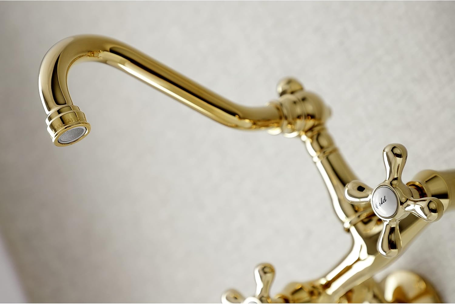 Kingston Brass KS3222AX Vintage 6" Adjustable Center Wall Mount Kitchen Faucet, Polished Brass