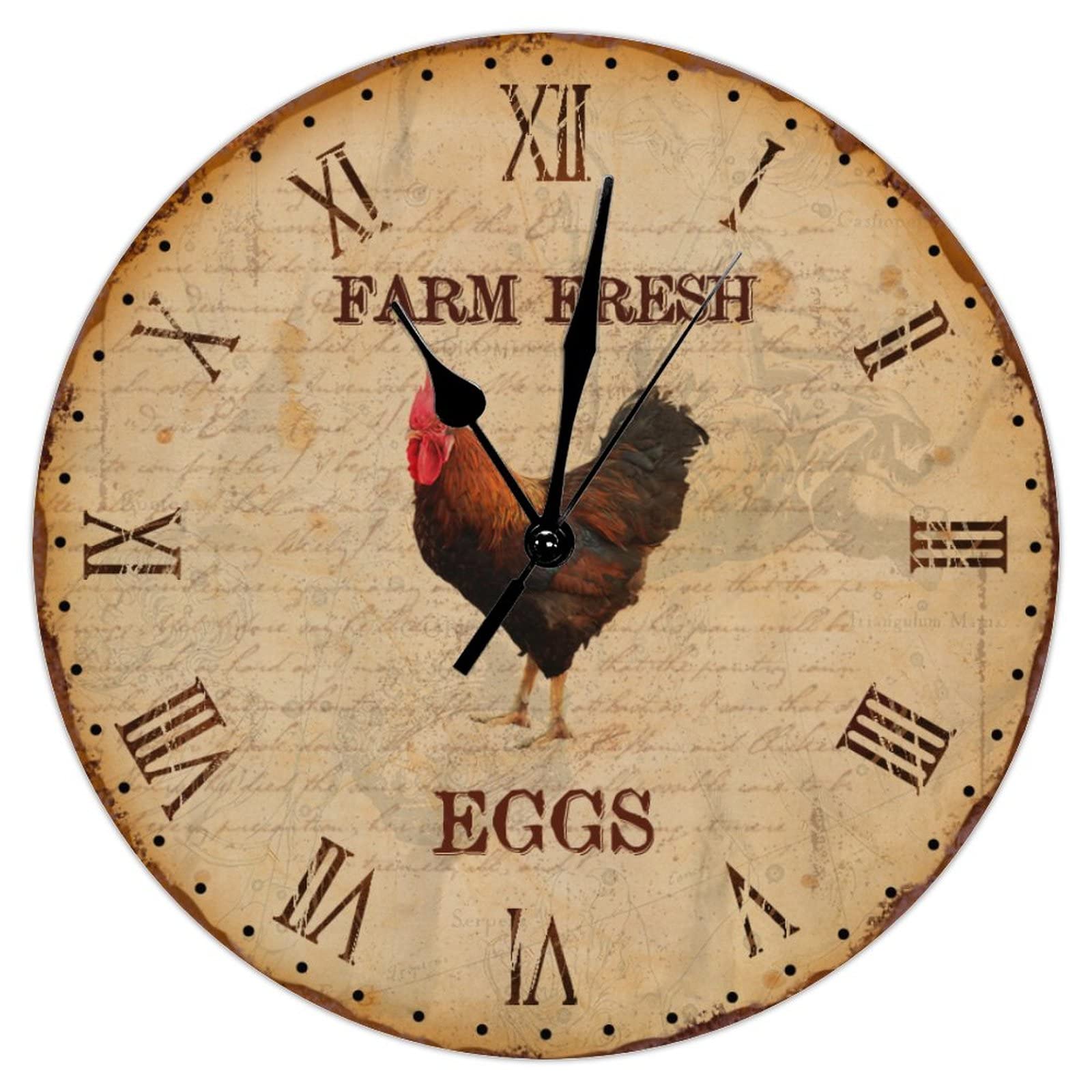 Horloge murale rustique poule grand format 38 cm pendule cuisine silencieuse