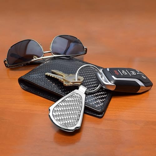 Miniatura 3 de Llavero de lágrima de metal cromado de fibra de carbono con cúpula de plata real con licencia oficial para Chevrolet Camaro SS, Plata/Cromo, Pequeño