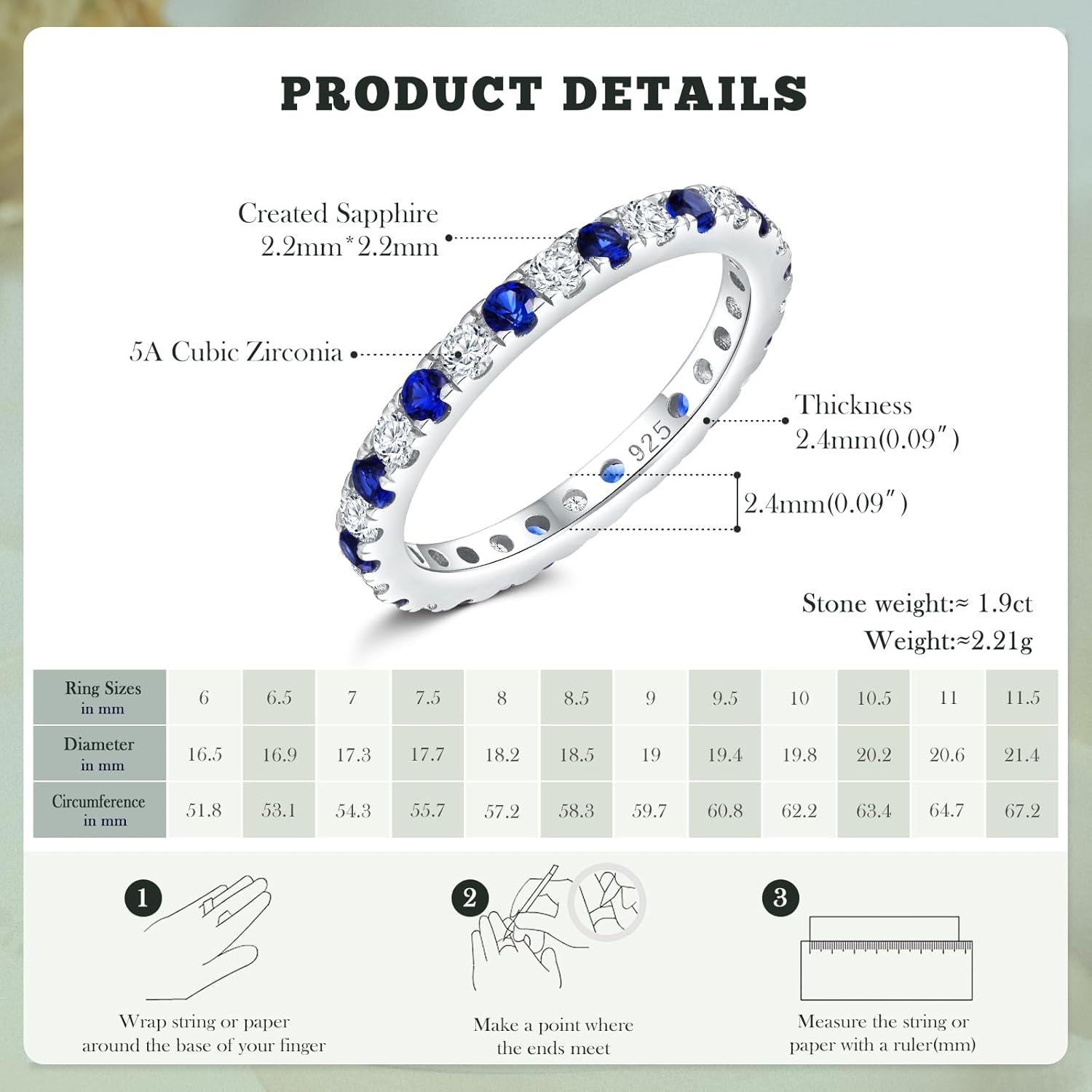 14K Gold Plated/ 925 Sterling Silver Created Emerald/Ruby/Sapphire Stackable Rings for Women 2.4mm Wedding Eternity Band Rings (with Gift Box) - Image 5