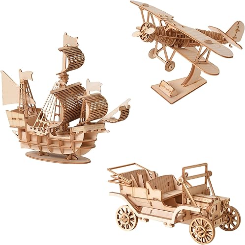 Kit de modelo de rompecabezas de madera 3D 3 en 1 para construir para adultos y adolescentes - Montaje cortado con láser - Kit de manualidades para