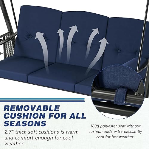 Miniatura 3 de AECOJOY Columpio para porche al aire libre, columpio de porche de 3 asientos con toldo ajustable, columpios al aire libre para adultos con cojines