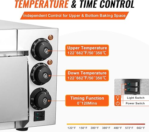 Miniatura 4 de VEVOR Horno de pizza comercial, 16 pulgadas de una sola capa, horno de pizza eléctrico de acero inoxidable con piedra y asa, multiuso para pizzas